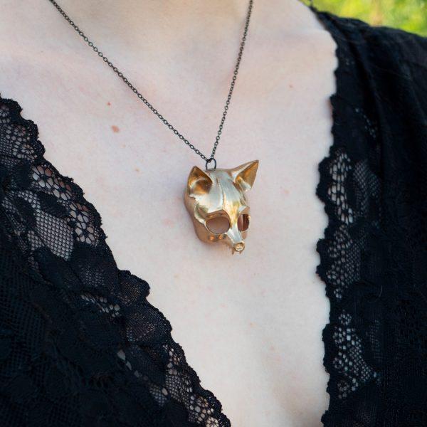 FOX skull Necklace - Chrome Gold